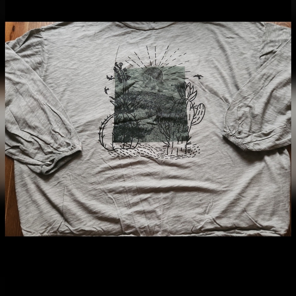 Torrid Plus Size 3 Long Sleeve Graphic Shirt in Gray Green Cactus Desert